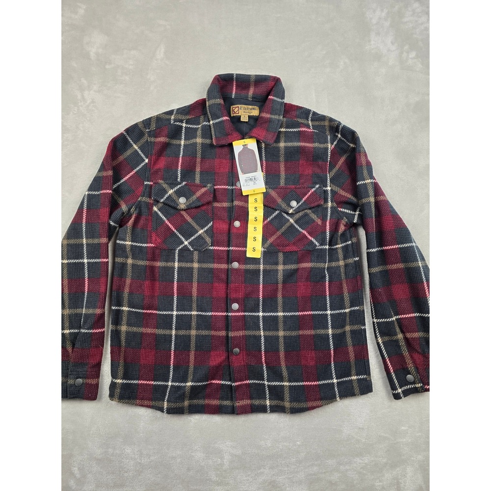 BC Clothing Textured Flannel Shirt Jacket Mens Small Red Plaid Snap Front